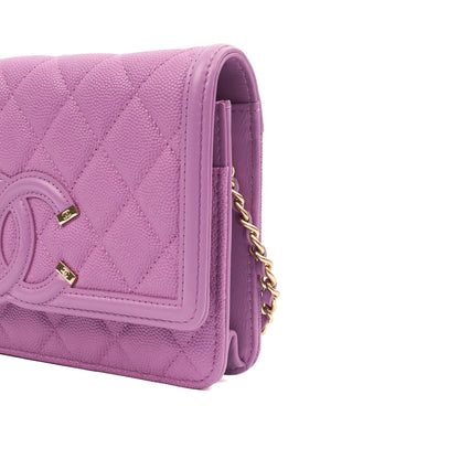 Chanel Cross Body CC Filigree Clutch With Chain in Purple, Caviar Leather — Alternate View 7