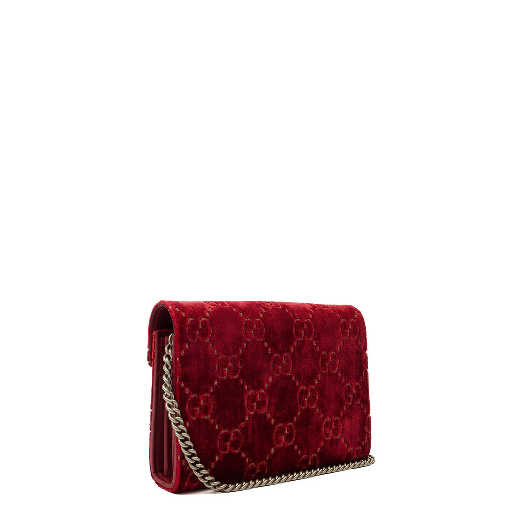 Gucci Cross Body Dionysus Chain Wallet in Red, Fabric — Side View