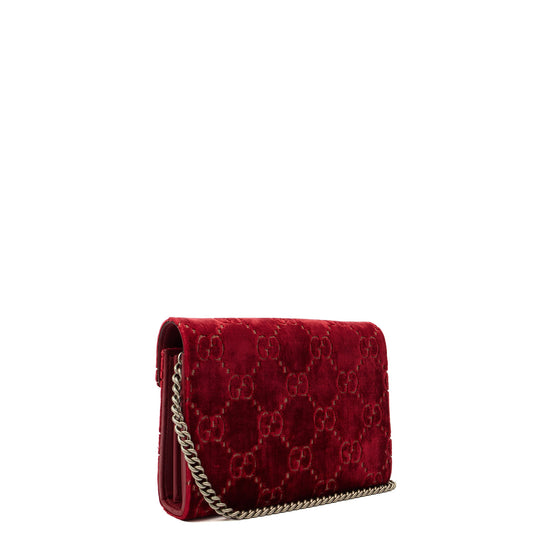 Gucci Cross Body Dionysus Chain Wallet in Red, Fabric — Side View