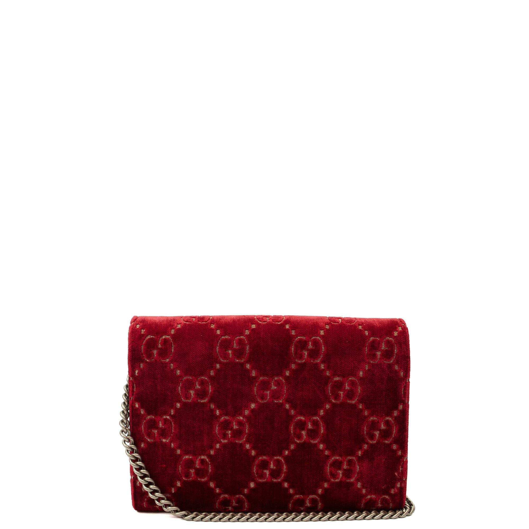 Gucci Cross Body Dionysus Chain Wallet in Red, Fabric — Back View