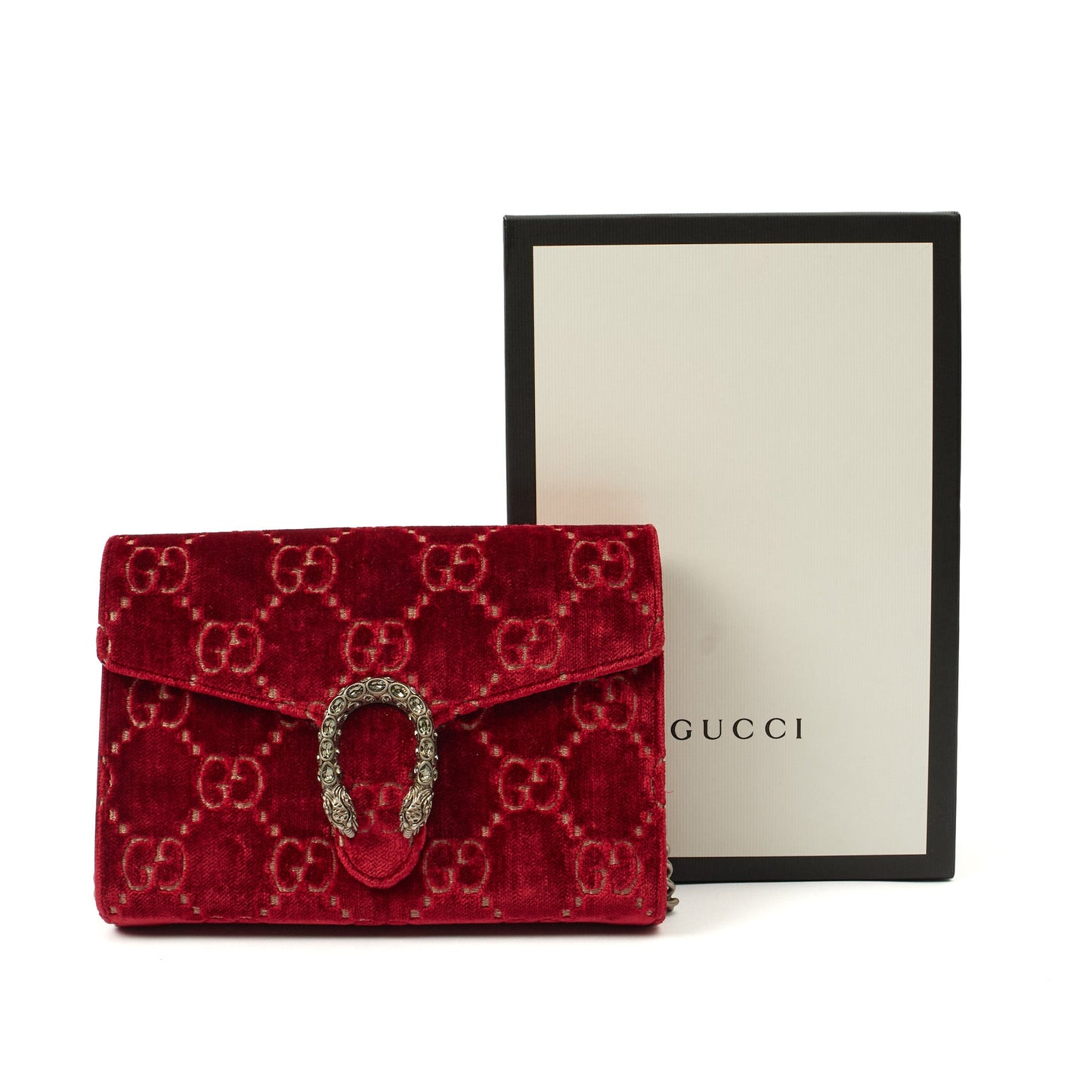 Gucci Cross Body Dionysus Chain Wallet in Red, Fabric — Detail View