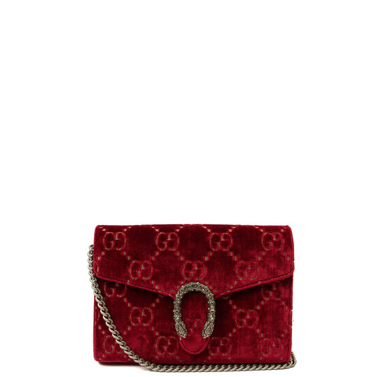 Gucci Cross Body Dionysus Chain Wallet in Red, Fabric — Front View