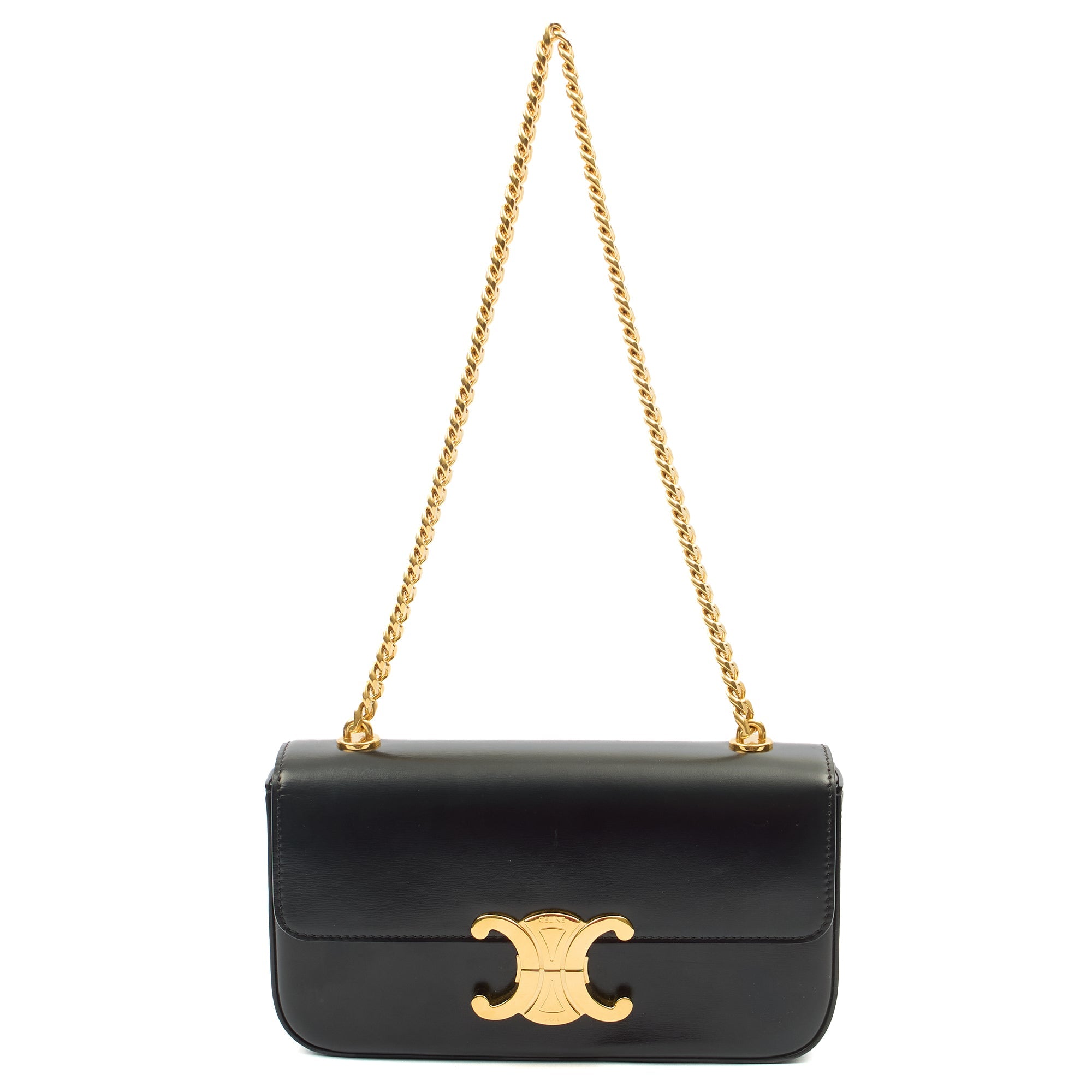 Celine Shoulder Bag Claude in Black, Box Calfskin — Front View