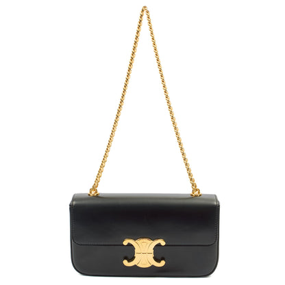 Celine Shoulder Bag Claude in Black, Box Calfskin — Front View