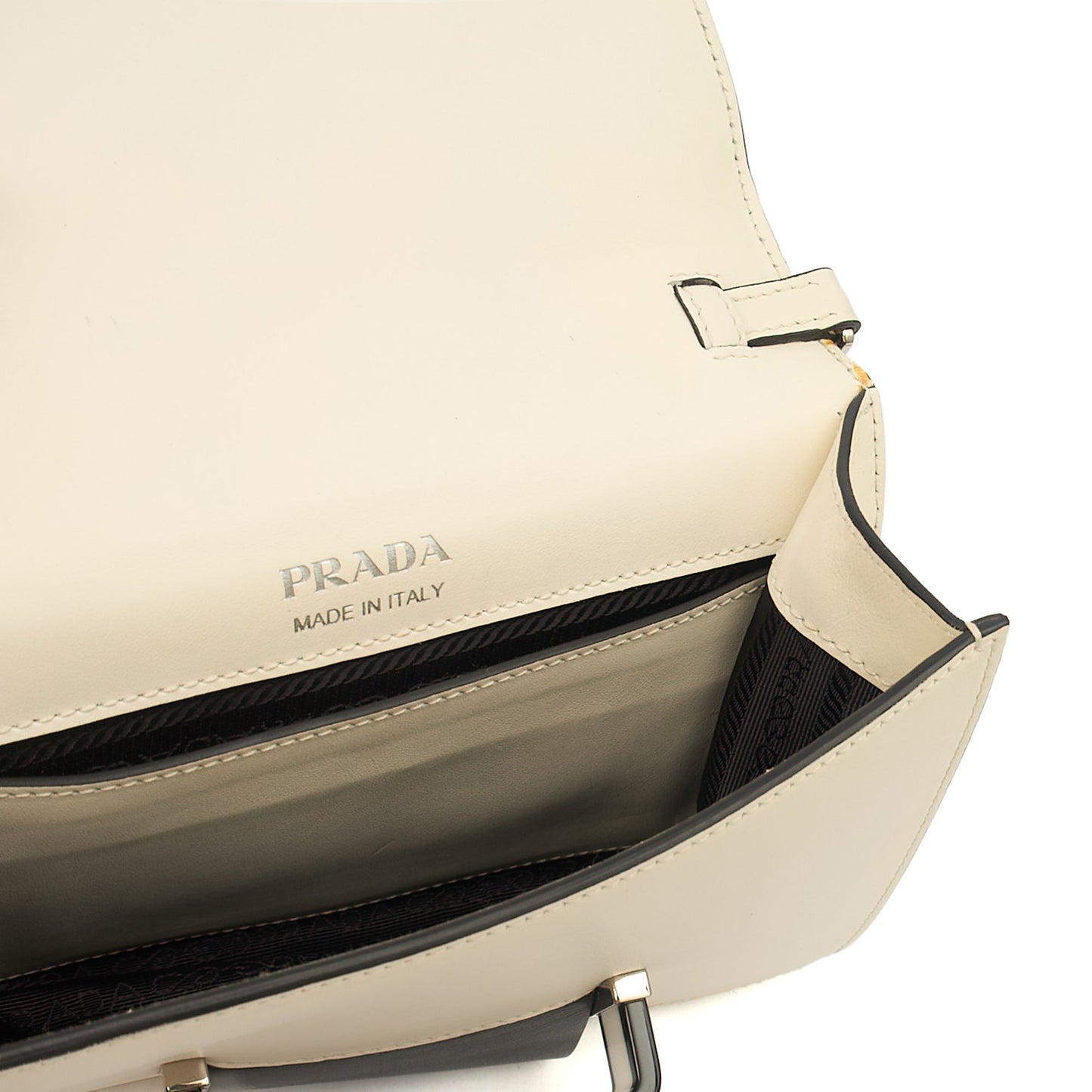Prada Shoulder Bag City Calf Metal Ribbon in White, Leather — Alternate View 7