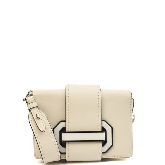 Prada Shoulder Bag City Calf Metal Ribbon in White, Leather — Front View