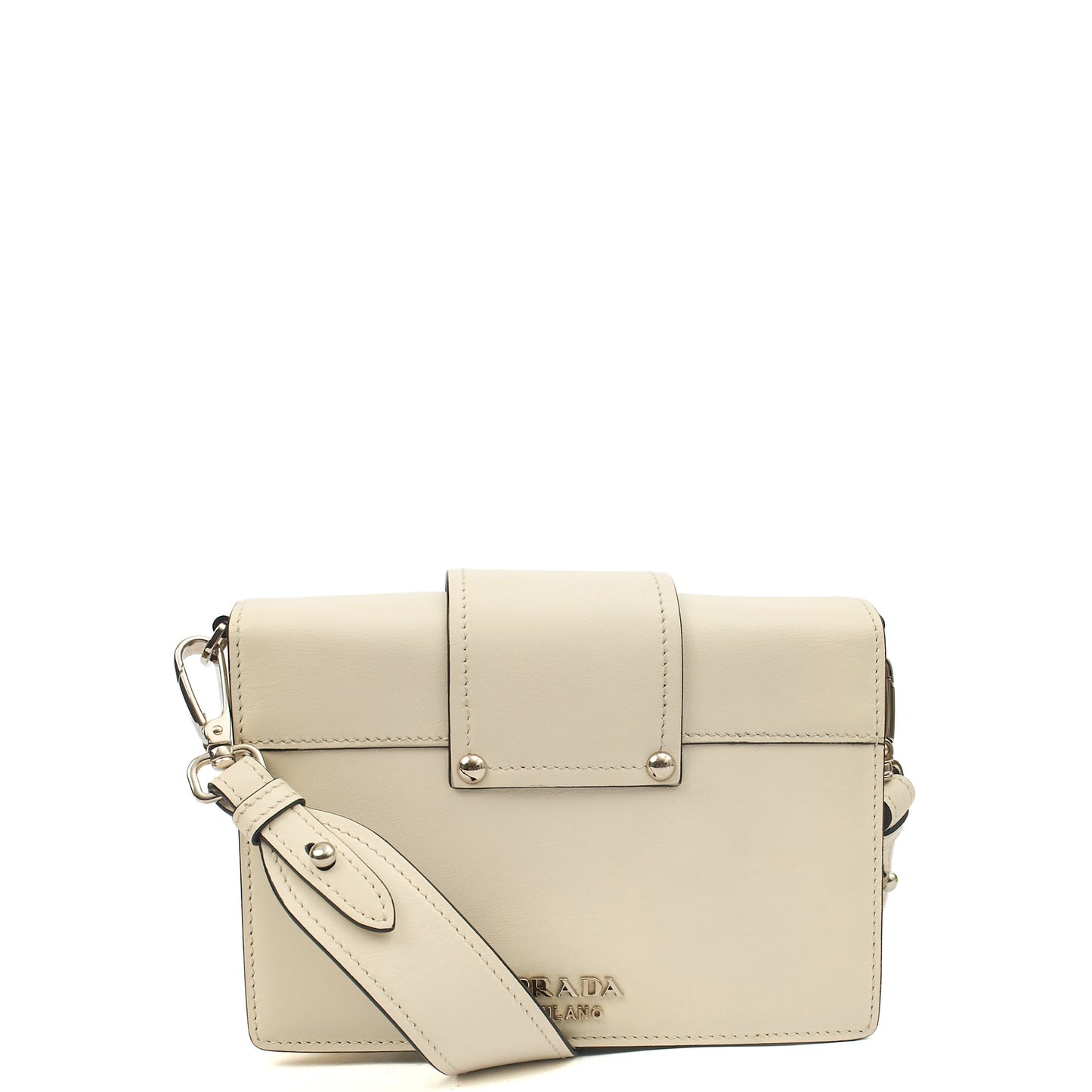 Prada Shoulder Bag City Calf Metal Ribbon in White, Leather — Back View