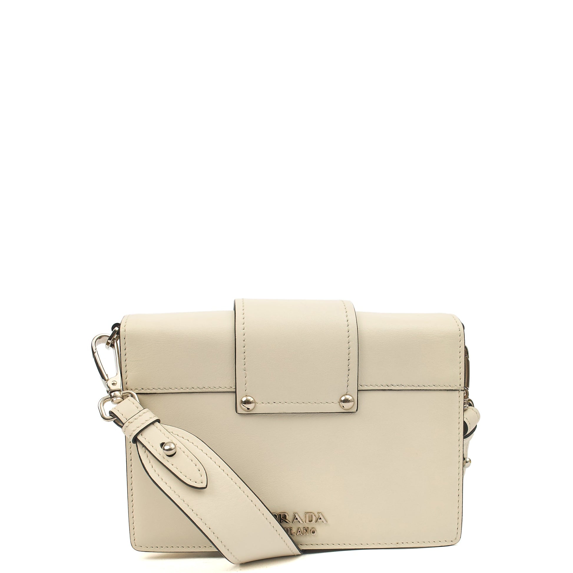 Prada Shoulder Bag City Calf Metal Ribbon in White, Leather — Alternate View 17