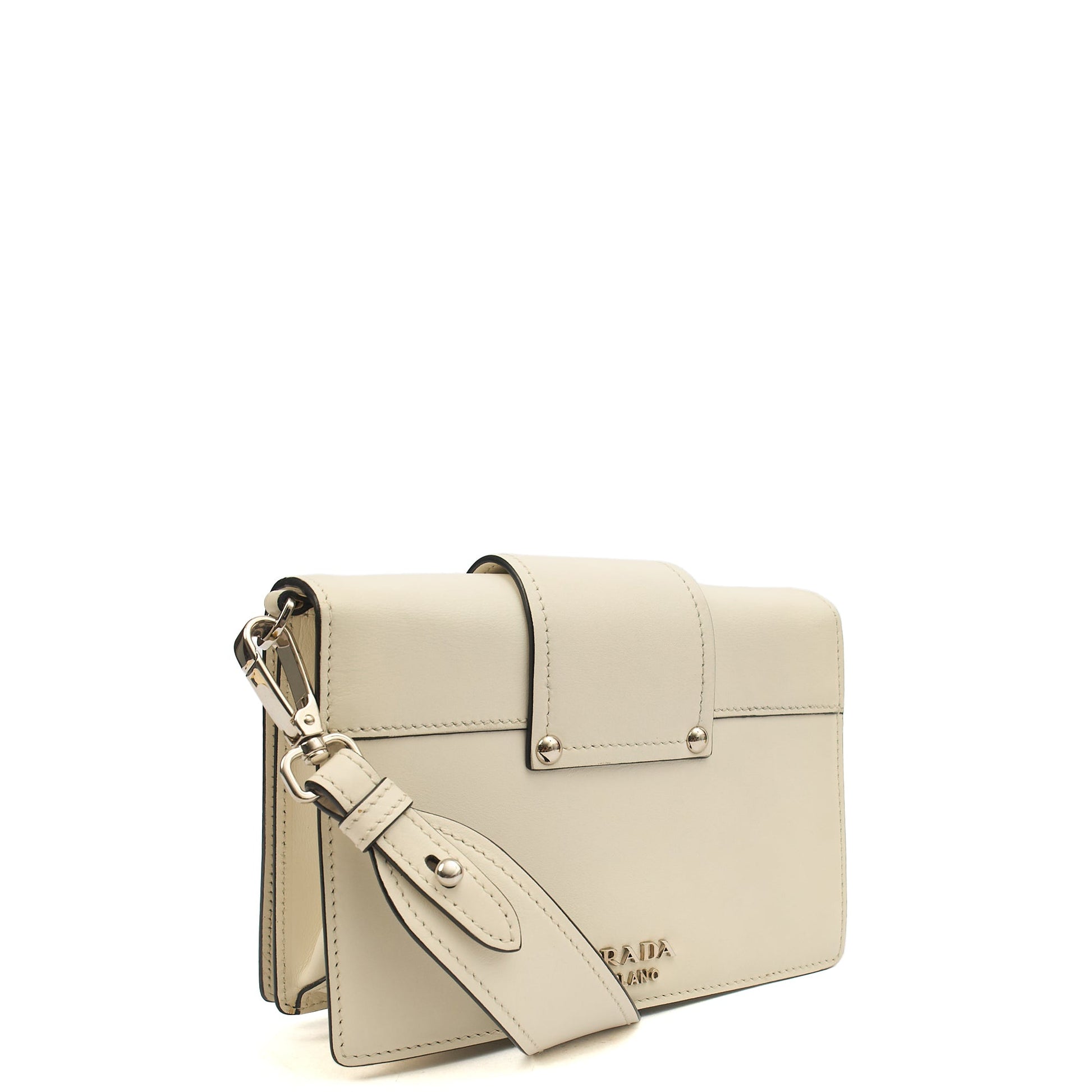Prada Shoulder Bag City Calf Metal Ribbon in White, Leather — Alternate View 16