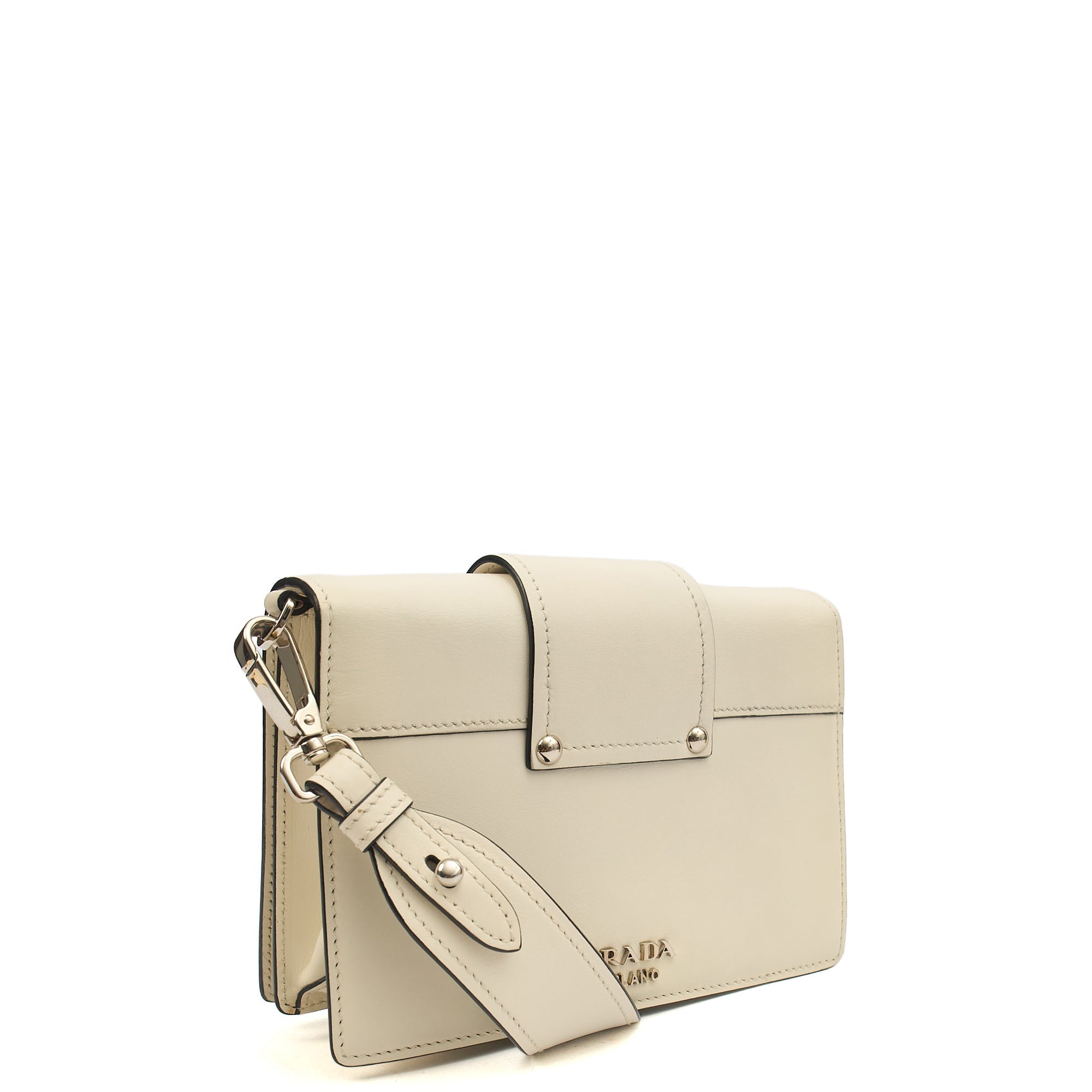 Prada Shoulder Bag City Calf Metal Ribbon in White, Leather — Alternate View 16