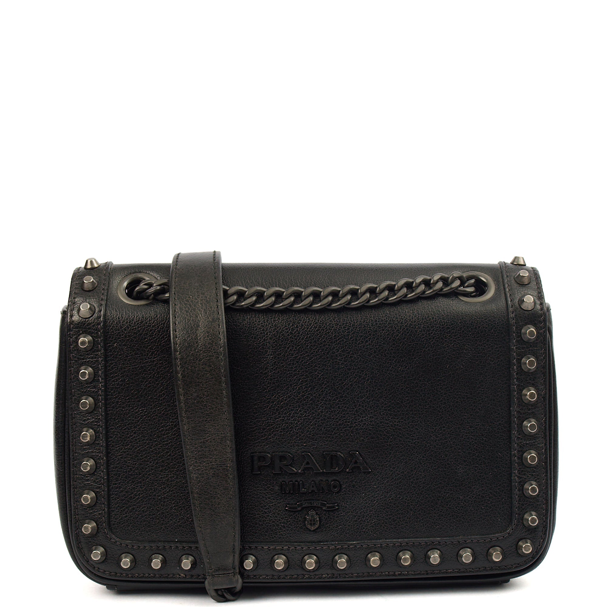 Prada Shoulder Bag Shoulder Bag in Black, Calfskin — Front View