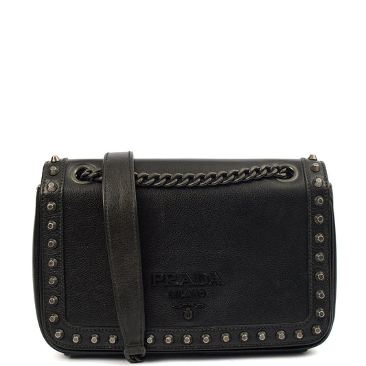 Prada Shoulder Bag Shoulder Bag in Black, Calfskin — Front View