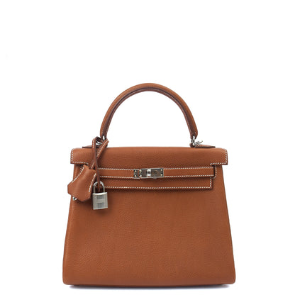 Hermes Top Handle Kelly 25 in Gold, Togo Leather — Front View