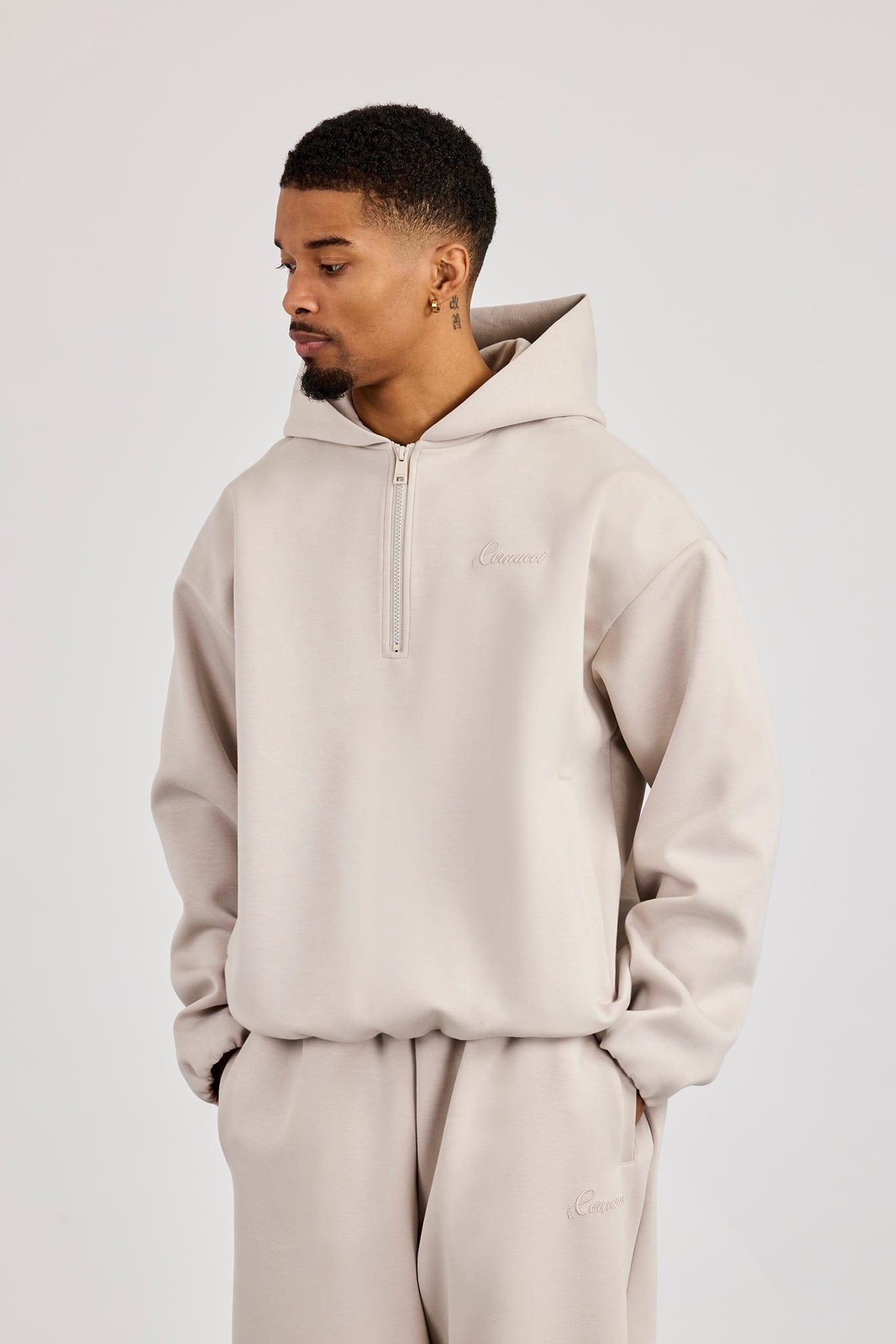 Cernucci Scuba Half Zip Hoodie - Light Grey — S — Front View