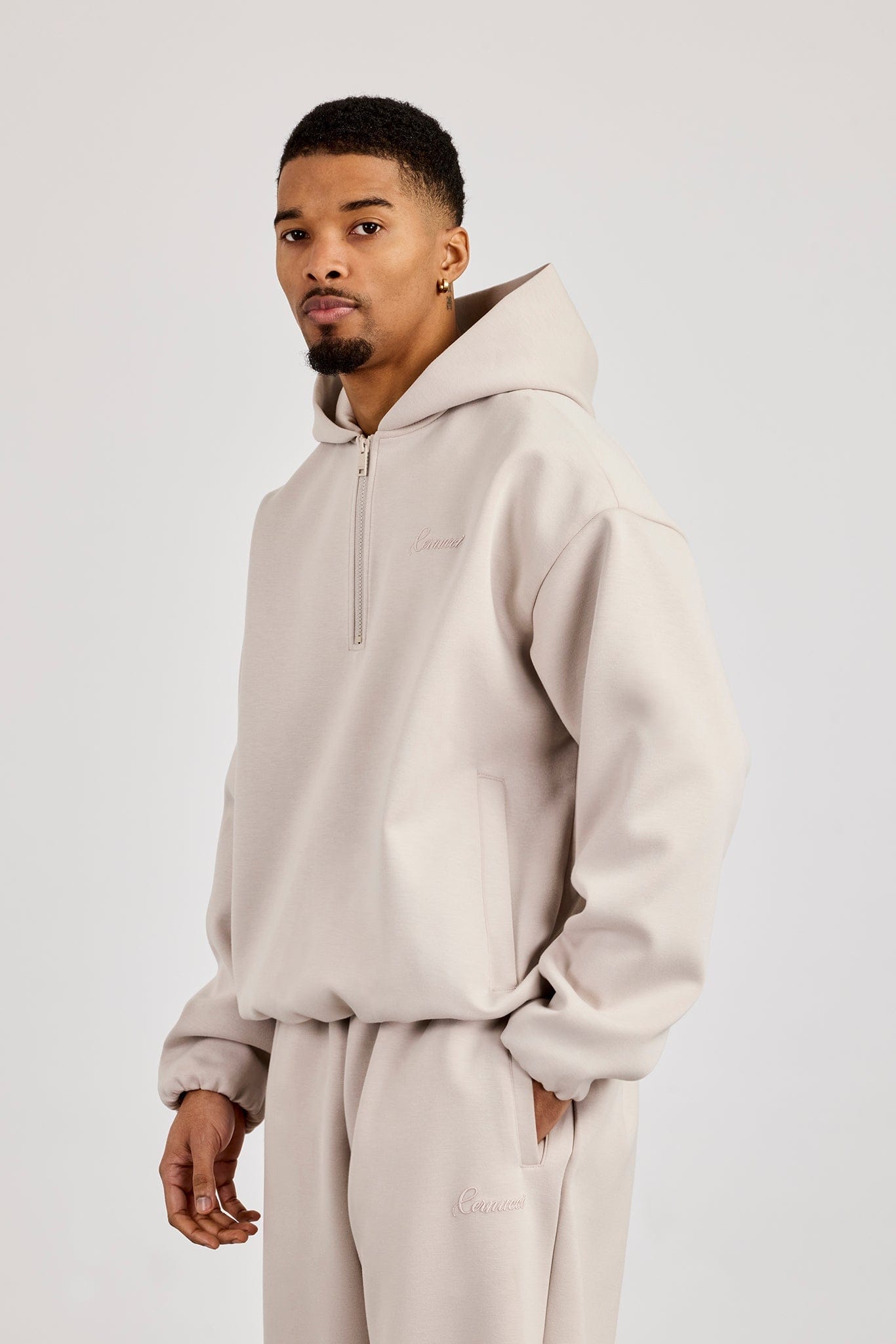 Cernucci Scuba Half Zip Hoodie - Light Grey — S — Top View