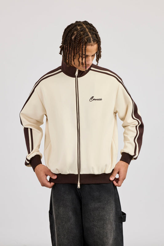 Cernucci Mens Contrast Detail Track Top - Off White — S — Side View