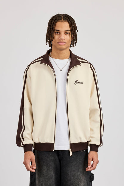 Cernucci Mens Contrast Detail Track Top - Off White — S — Top View