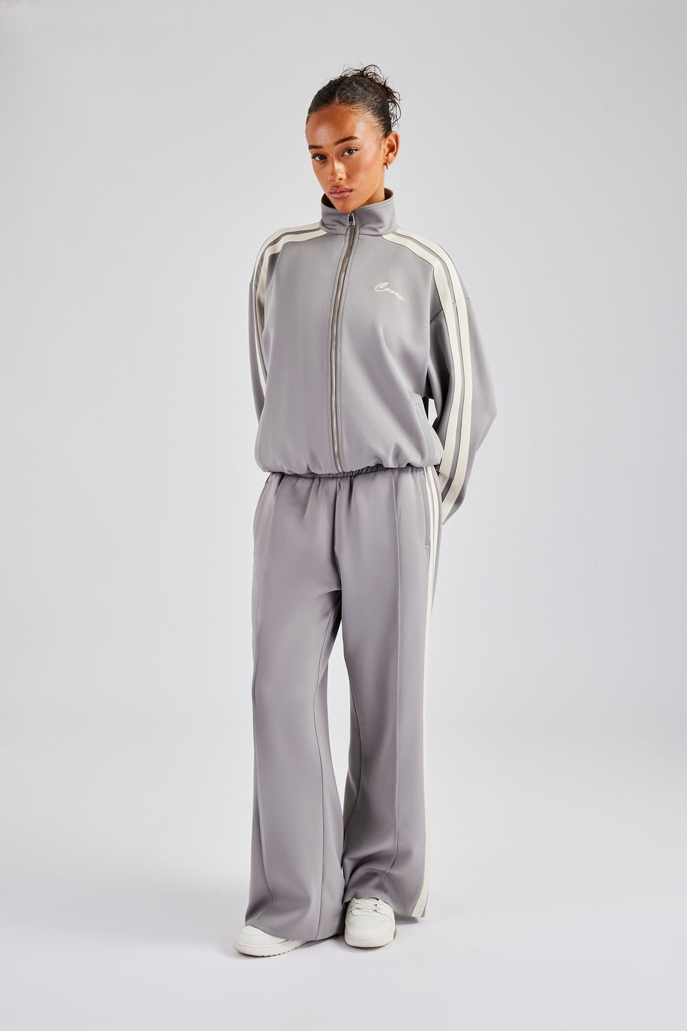 Cernucci Taping Wide Leg Track Pant - Grey — XS — Back View
