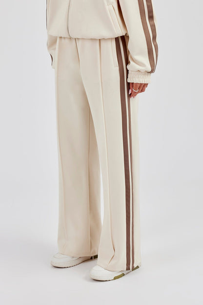 Cernucci Taupe Taping Wide Leg Track Pant - Off White — XS — Front View