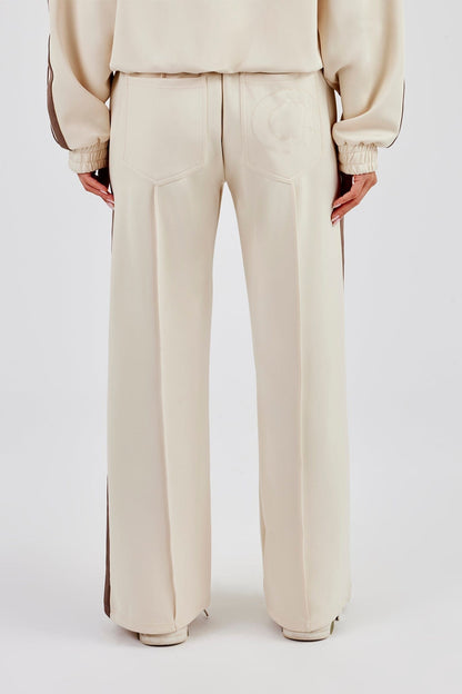 Cernucci Taupe Taping Wide Leg Track Pant - Off White — XS — Back View