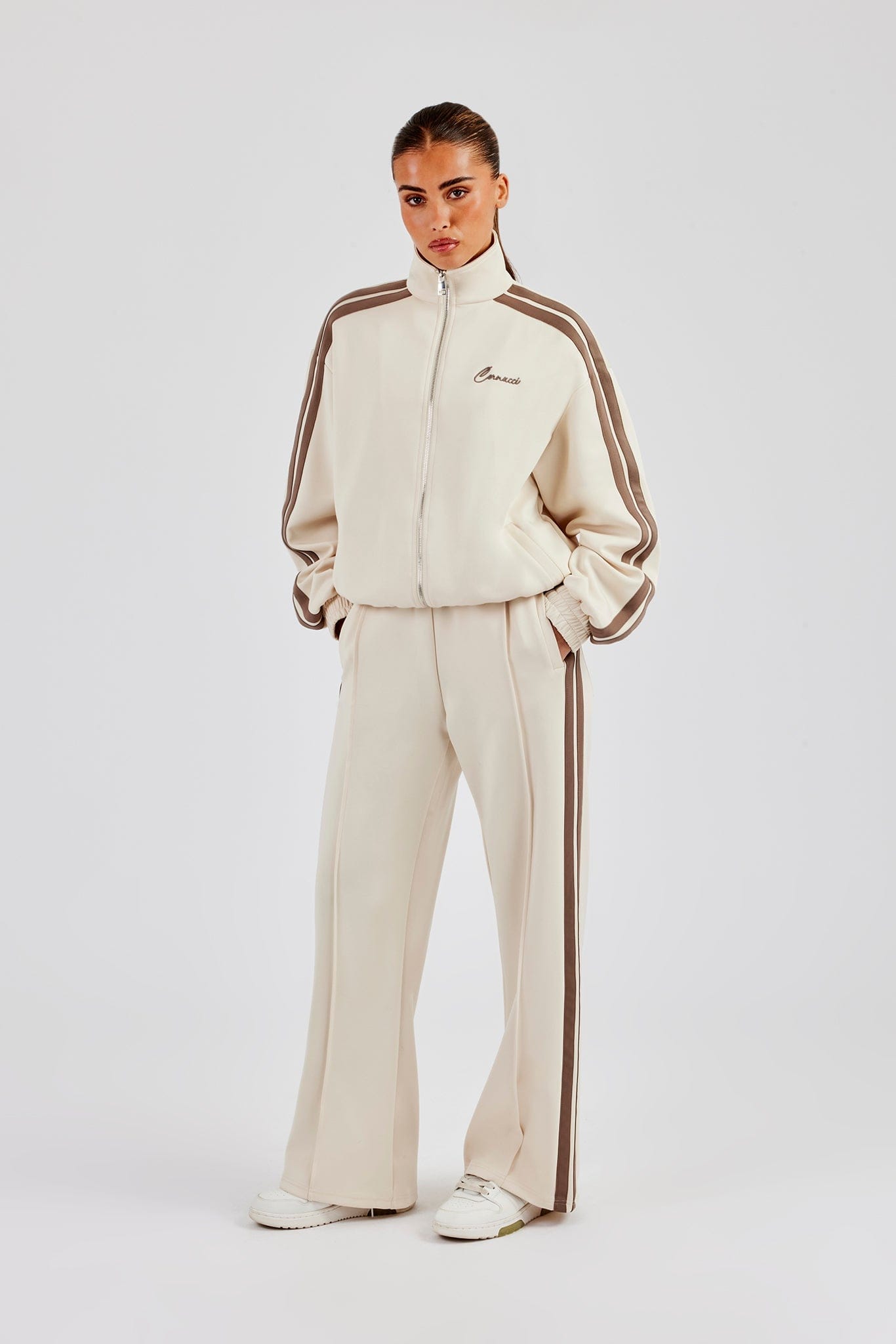 Cernucci Taupe Taping Wide Leg Track Pant - Off White — XS — Detail View
