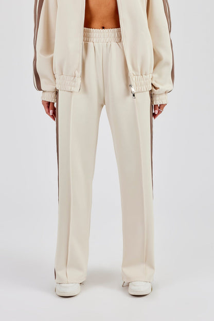 Cernucci Taupe Taping Wide Leg Track Pant - Off White — XS — Side View