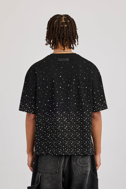 Cernucci Boxy Rhinestone T-Shirt - Black — S — Top View