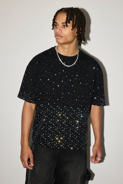 Cernucci Boxy Rhinestone T-Shirt - Black — S — Side View