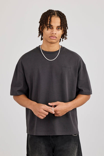 Cernucci Boxy Rhinestone Logo T-Shirt - Charcoal — S — Back View
