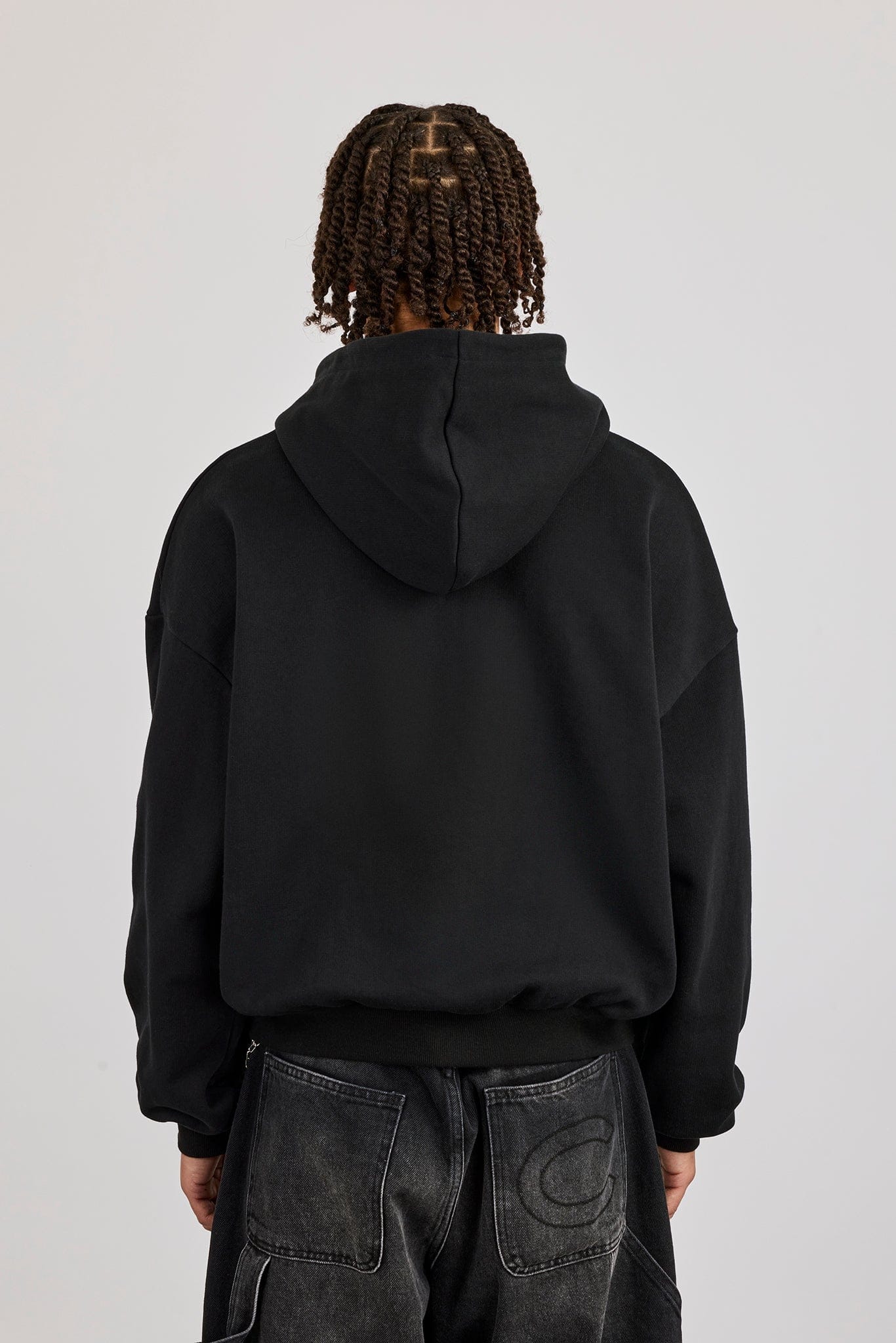 Cernucci Rhinestone Logo Zip Hoodie - Black — S — Top View