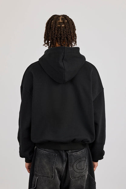 Cernucci Rhinestone Logo Zip Hoodie - Black — S — Top View