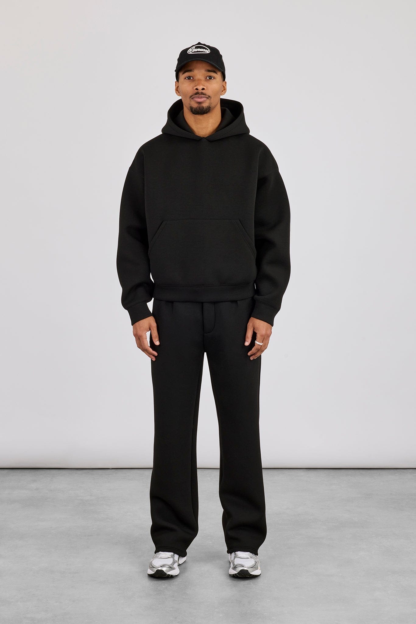 Cernucci Scuba Boxy Hoodie & Relaxed Trouser - Black — S — Size S — Top View