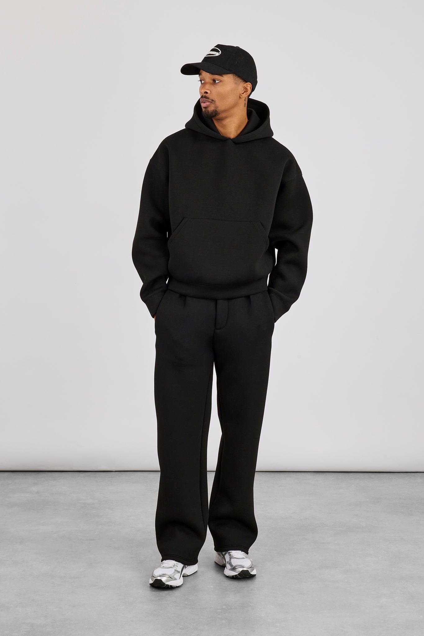 Cernucci Scuba Boxy Hoodie & Relaxed Trouser - Black — S — Size S — Front View