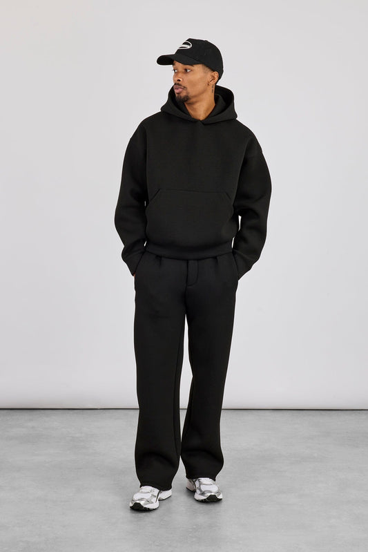 Cernucci Scuba Boxy Hoodie & Relaxed Trouser - Black — S — Size S — Front View
