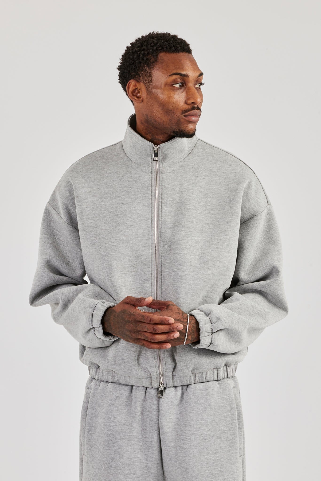Cernucci Scuba Funnel Neck Jacket & Baggy Fit Trouser - Grey — S — Size S — Detail View