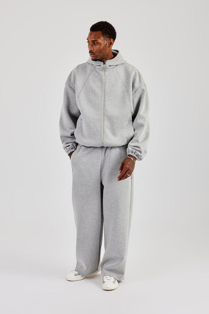 Cernucci Zip Hooded Panelled Scuba Jacket & Baggy Fit Trouser - Grey — S — Size S — Top View