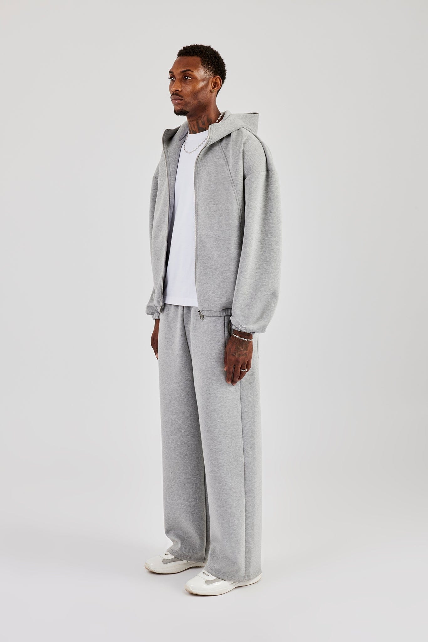 Cernucci Zip Hooded Panelled Scuba Jacket & Baggy Fit Trouser - Grey — S — Size S — Side View