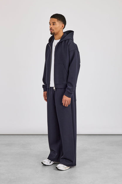 Cernucci Scuba Zip Through Boxy Hoodie & Baggy Fit Trouser - Navy — S — Size S — Back View