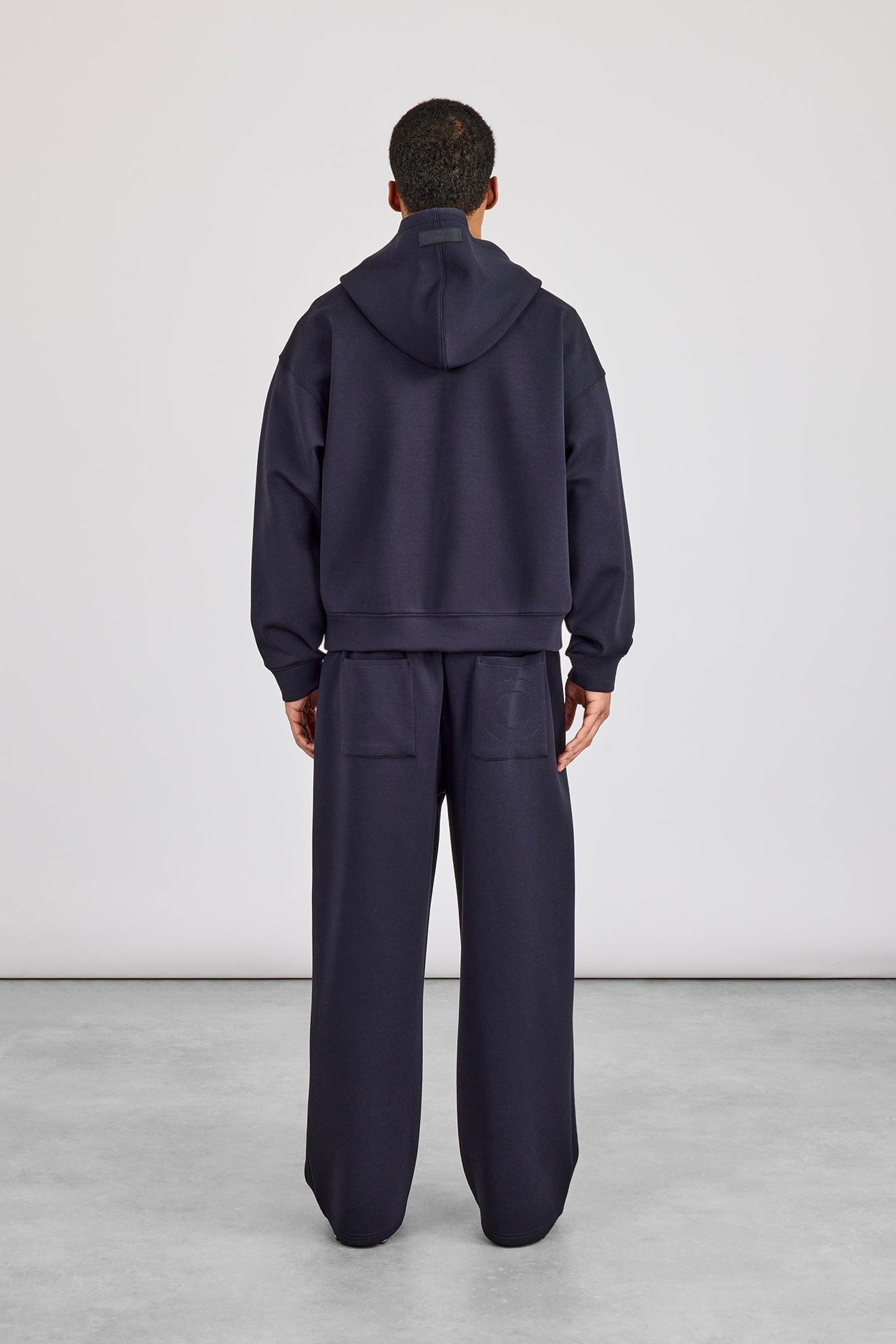 Cernucci Scuba Zip Through Boxy Hoodie & Baggy Fit Trouser - Navy — S — Size S — Top View