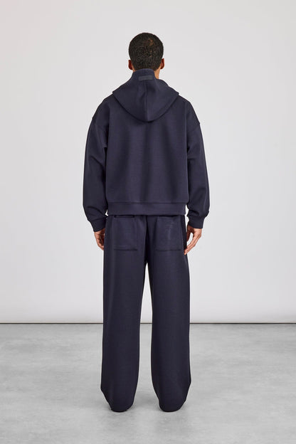 Cernucci Scuba Zip Through Boxy Hoodie & Baggy Fit Trouser - Navy — S — Size S — Top View