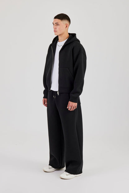 Cernucci Scuba Zip Through Boxy Hoodie & Baggy Fit Trouser - Black — S — Size S — Side View