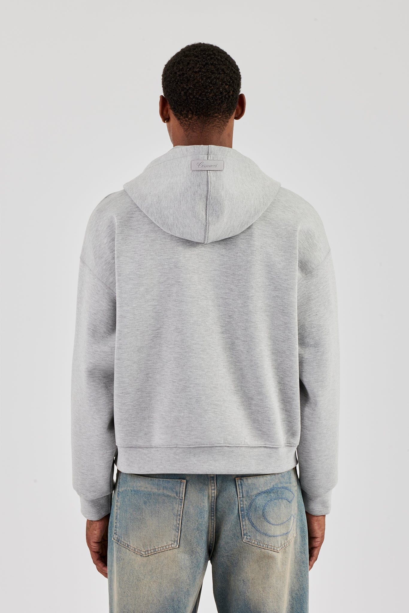 Cernucci Scuba Zip Through Boxy Hoodie - Grey — S — Detail View