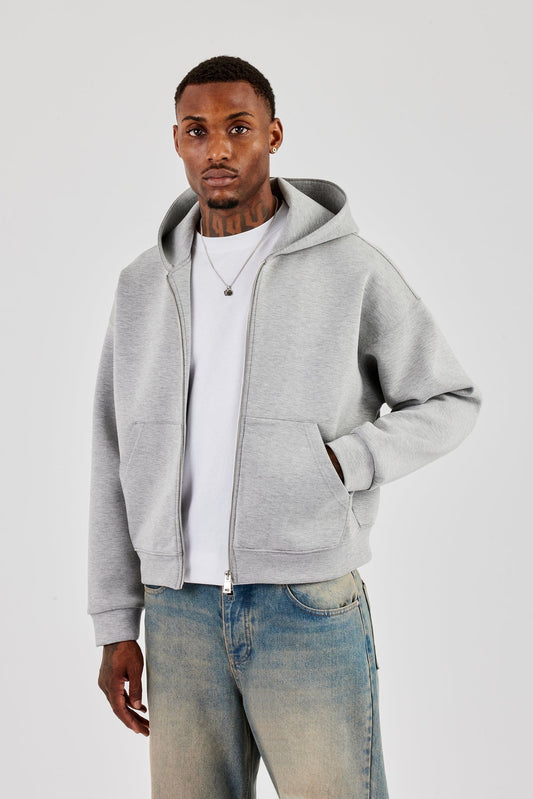 Cernucci Scuba Zip Through Boxy Hoodie - Grey — S — Front View