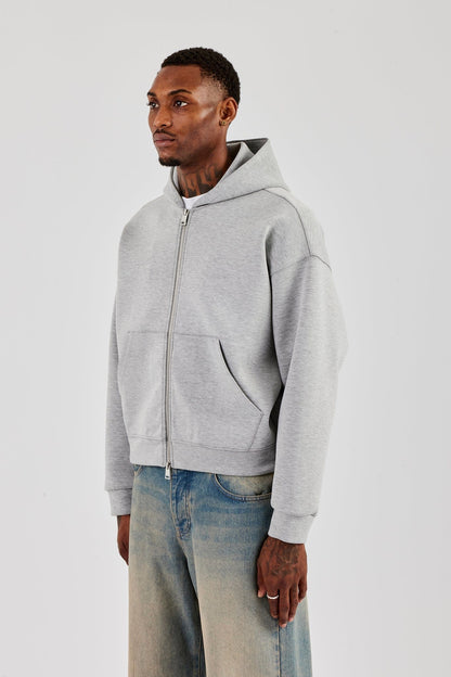 Cernucci Scuba Zip Through Boxy Hoodie - Grey — S — Top View