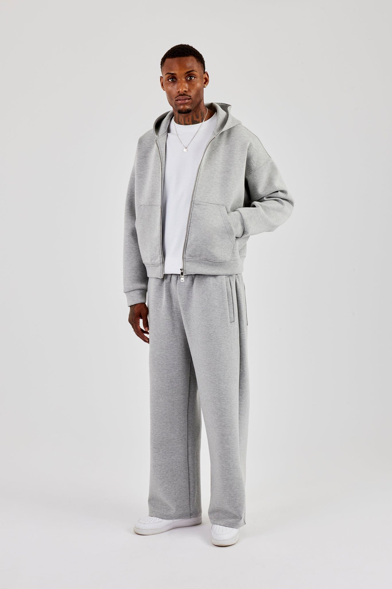Cernucci Scuba Zip Through Boxy Hoodie - Grey — S — Back View