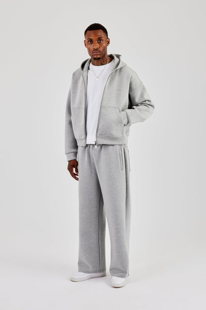 Cernucci Scuba Zip Through Boxy Hoodie & Baggy Fit Trouser - Grey — S — Size S — Back View