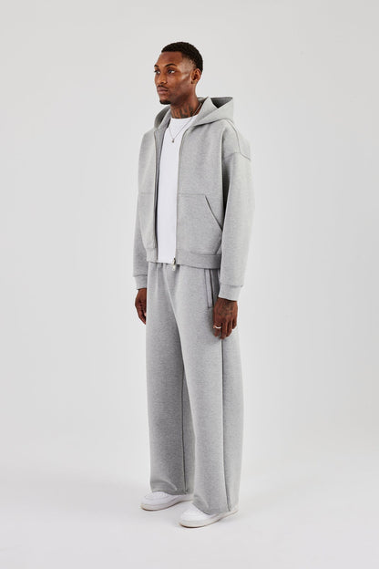 Cernucci Scuba Zip Through Boxy Hoodie & Baggy Fit Trouser - Grey — S — Size S — Top View