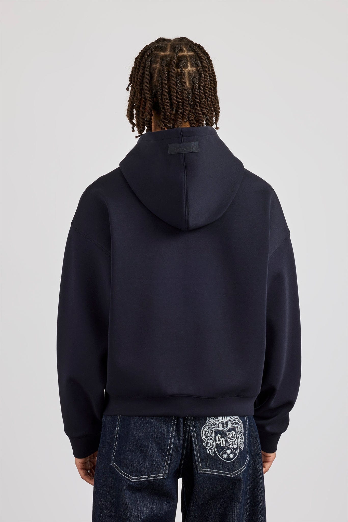 Cernucci Scuba Zip Through Boxy Hoodie - Navy — S — Back View