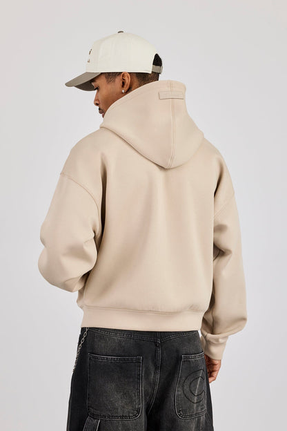 Cernucci Scuba Zip Through Boxy Hoodie - Stone — S — Top View