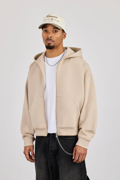 Cernucci Scuba Zip Through Boxy Hoodie - Stone — S — Back View